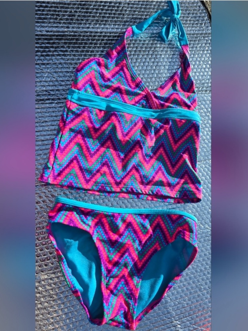 The Children's Place Turquoise Pink Zigzag Tankini Set